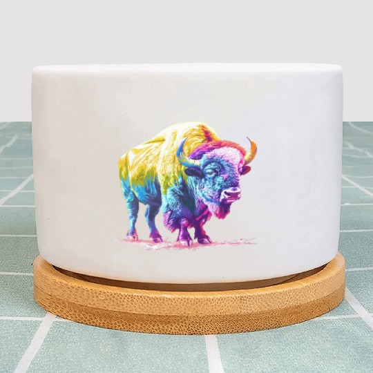 Vibrant Rainbow Buffalo Artwork Plant Pots