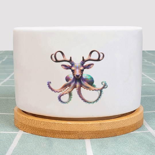 Psychedelic deer octopus with antlers Plant Pots
