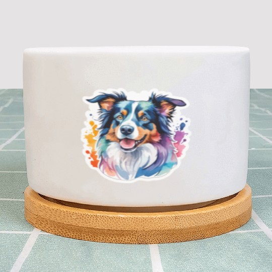 Border Collie Watercolor Plant Pots