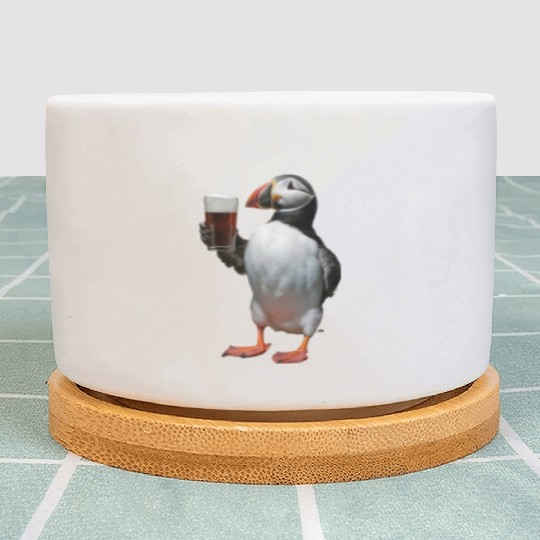 Atlantic Puffin Drinking Beer Realistic Plant Pots
