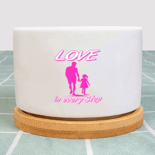 Love in Every Step Father Daughter Pink Silhouette Plant Pots