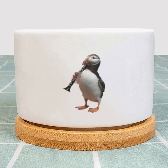 Atlantic Puffin Playing Clarinet Realistic Plant Pots