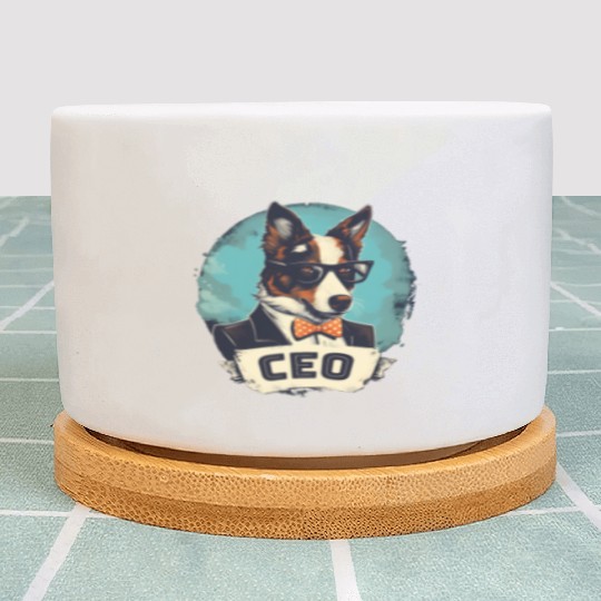 Border Collie Dog With Suit and Tie CEO Plant Pots