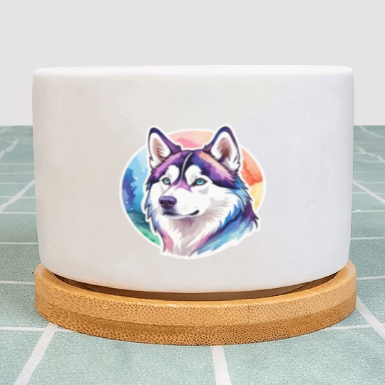 Siberian Husky Watercolor Plant Pots