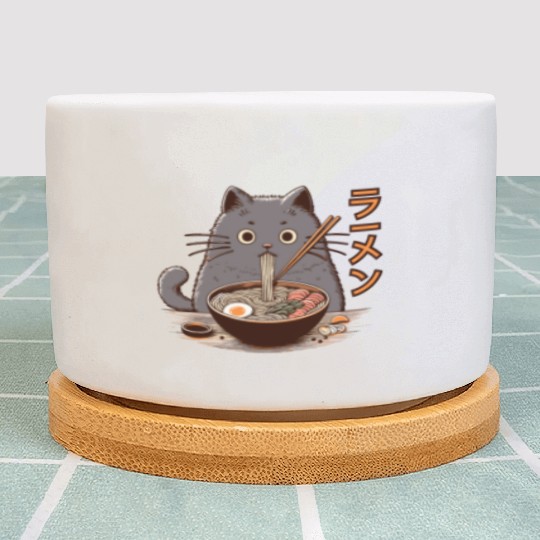 Japanese Cat Eating Ramen Plant Pots