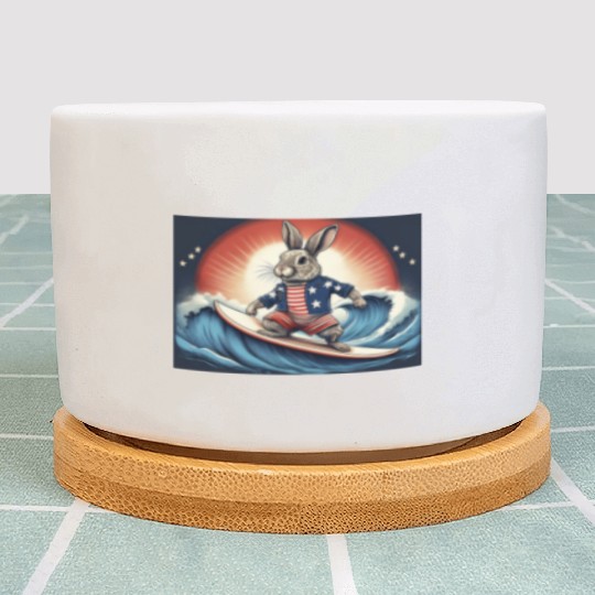 Stars & Stripes Surfer Bunny Plant Pots