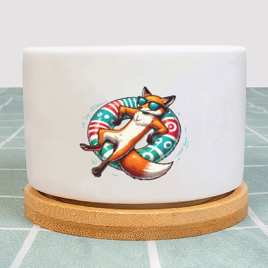 A relaxed fox on a swimming ring Plant Pots