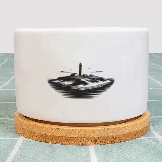 Lonely Island With Lighthouse On The Coast Plant Pots
