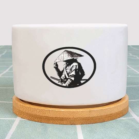 Samurai with Umbrella Ink Illustration Plant Pots