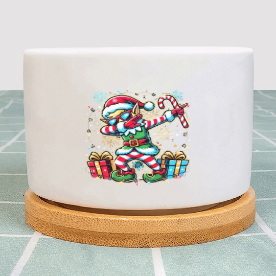 Dabbing Elf with Candy Cane and Presents Plant Pots