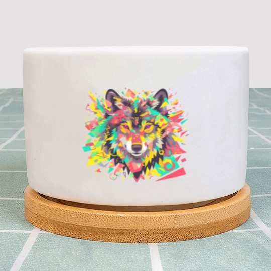 Majestic Pop Art Alpha Wolf - Vibrant Warm Plant Pots
