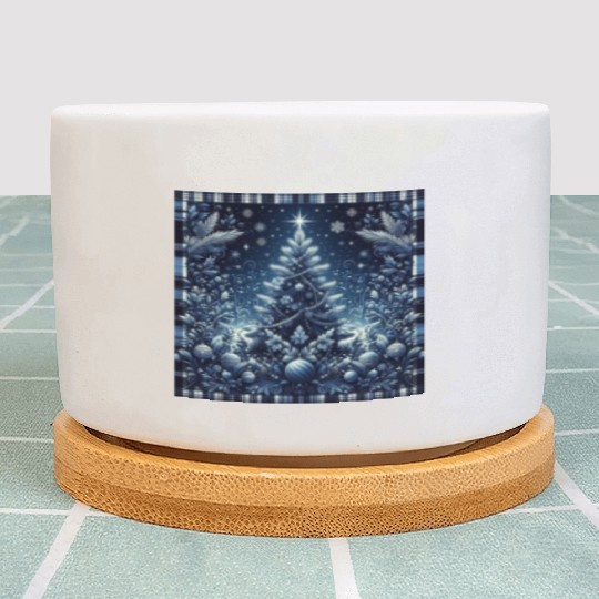 flannel blue and white christmas Plant Pots