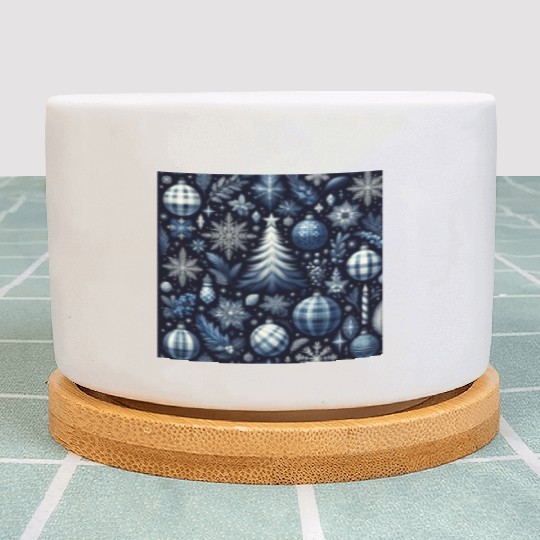 flannel blue and white christmas Plant Pots