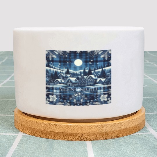 flannel silent night blue and white christmas Plant Pots