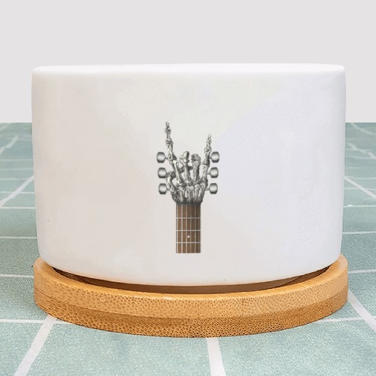 Rock On Guitar Neck Skeleton Hand Sign Rock & Roll Plant Pots