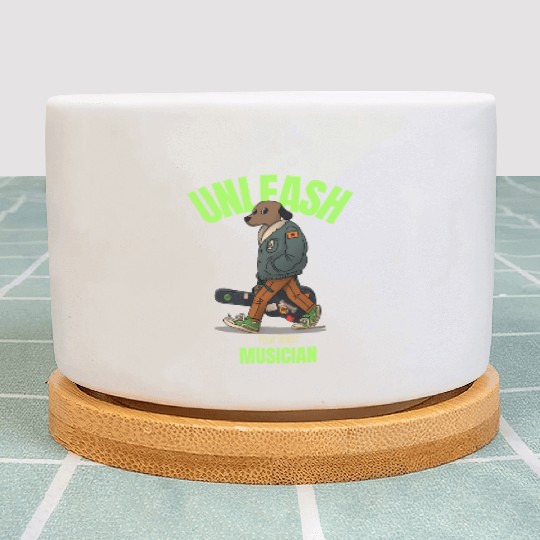 Cartoon dog with a guitar Plant Pots