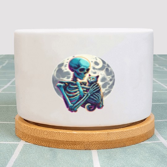 Skeleton Cute Cat Skull Kitty Halloween Plant Pots