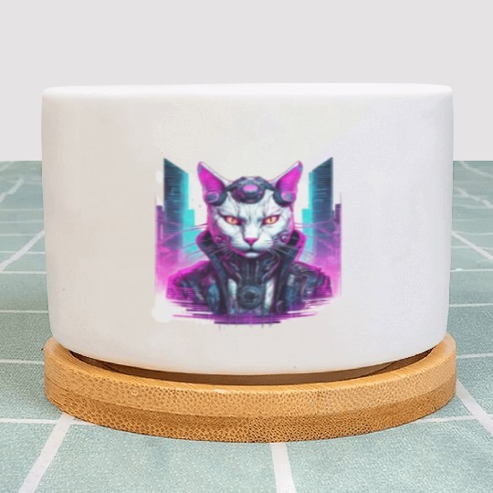 Cyberpunk Feline Warrior Plant Pots