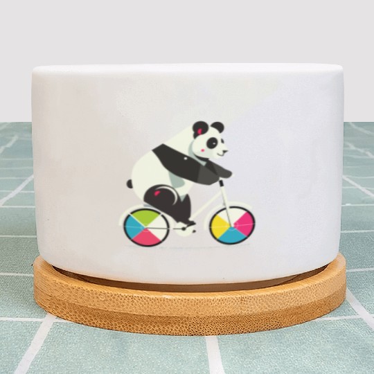 Panda on a bicycle-funny and creative illustration Plant Pots