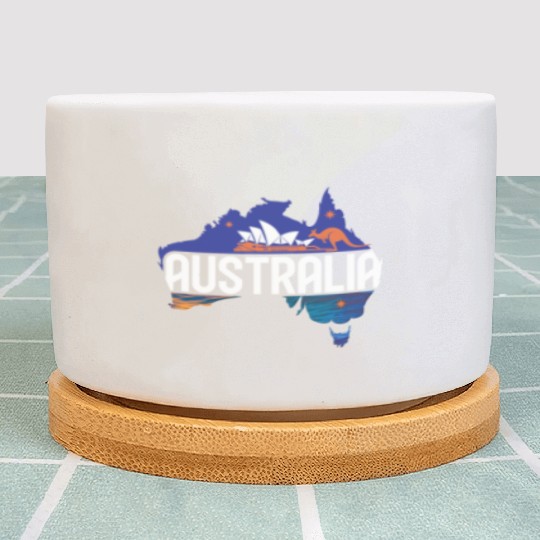 Australia Kangaroo & Sydney Opera House Map Plant Pots