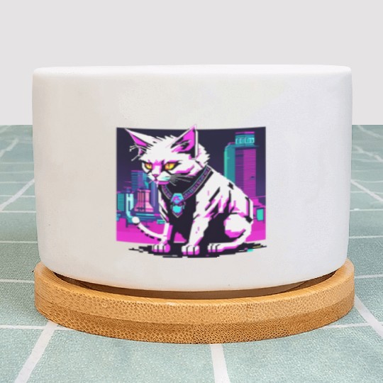 Neon Cyberpunk Cat Plant Pots