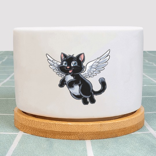 Black Cat with Angel Wings Plant Pots