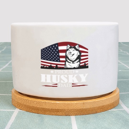 HUSKY DAD AMERICAN FLAG- DOG HUSKY Plant Pots
