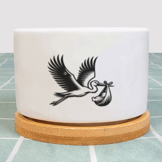 Stork Carrying Baby Silhouette Newborn Arrival Plant Pots