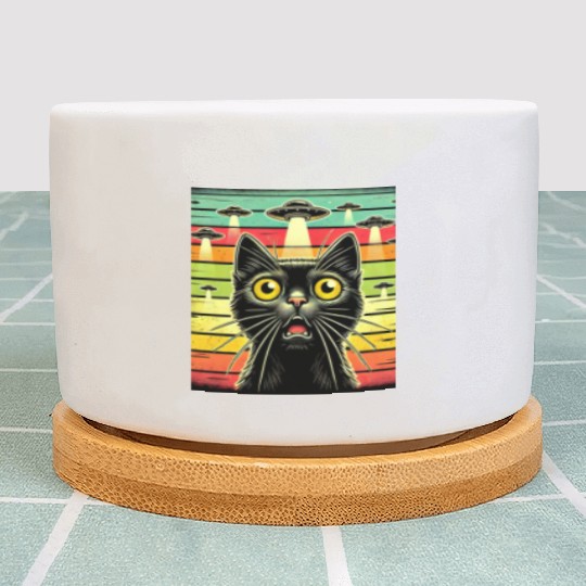 Fun Cat sunset Galaxy Cat Spaceship Alien Cat UFOs Plant Pots