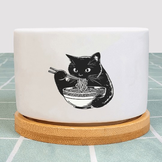 Cat Eating Ramen Noodles Japanese Funny Plant Pots