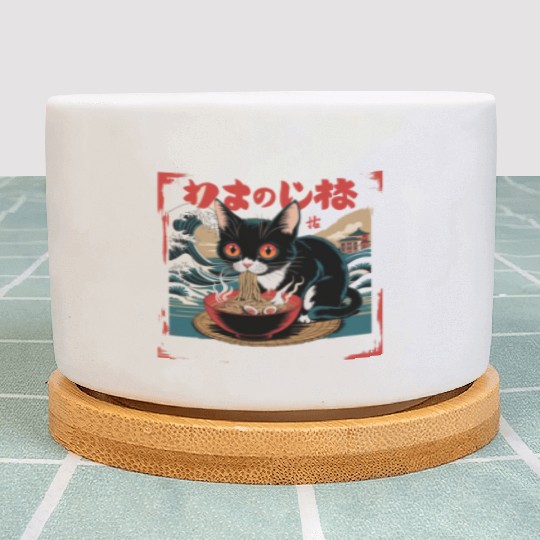 Funny Cat Ramen Japanese Cute Cat Plant Pots