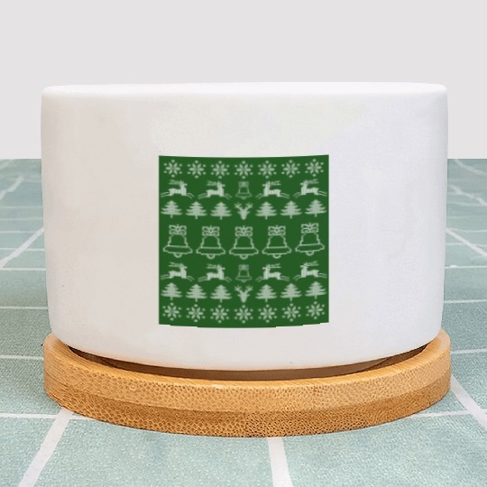Christmas Cheer Ugly Sweater Pattern on Green Plant Pots