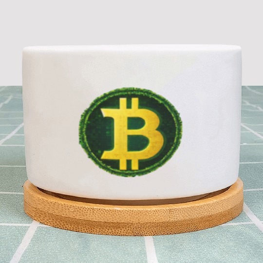 Glowing Matrix-Inspired Bitcoin Symbol Plant Pots