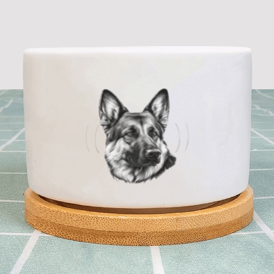 Black and White Style Head German Shepherd Face Plant Pots