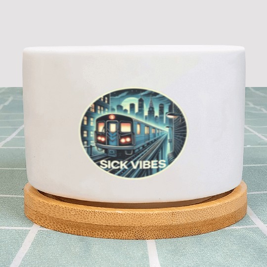 Retro Futuristic Subway Train - Neon Cyberpunk Cit Plant Pots