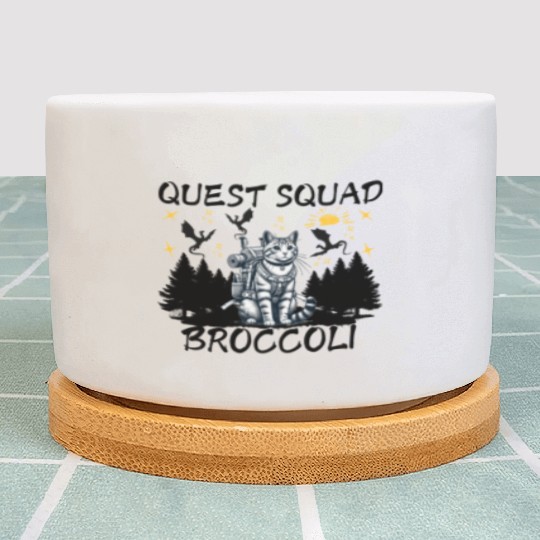 Retro Quest Fantasy Squad Broccoli Funny Cat Lover Plant Pots