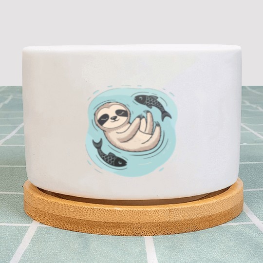 Pisces Zodiac Sloth Relaxing with Fish Dreams Plant Pots