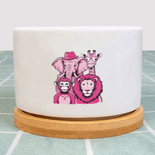 Elephant Monkey Lion Giraffe Cool Crew Pink Vibes Plant Pots