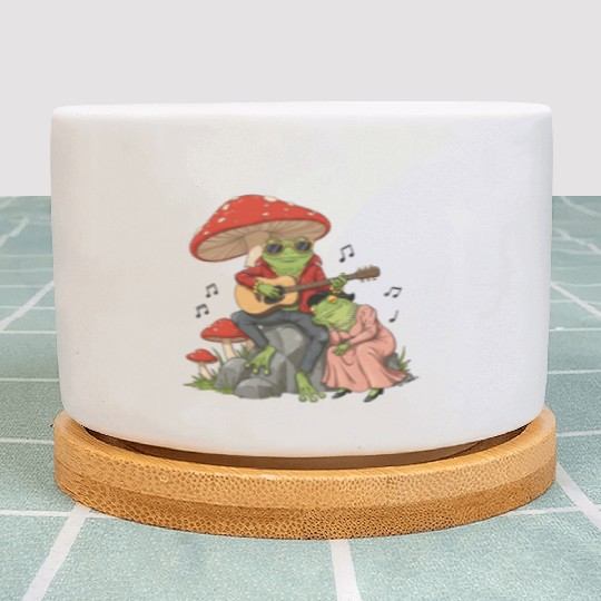 Frog couple with guitar on transparent background Plant Pots