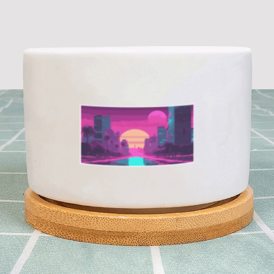 Neon Paradise Vaporwave Sunset Vibes Plant Pots