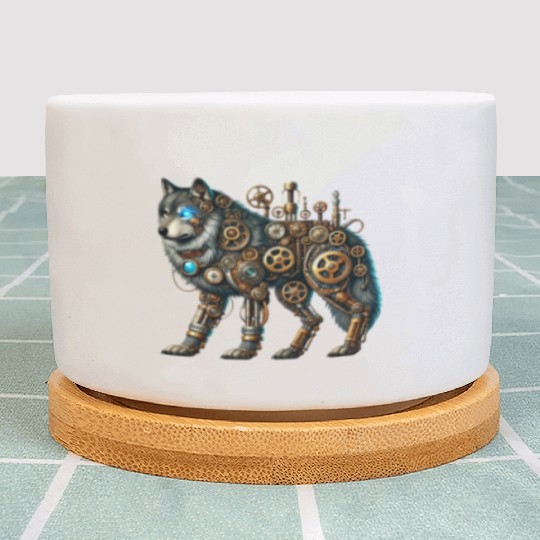Steampunk Wolf Plant Pots, Mechanical Wolf Design