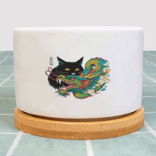 Ukiyo-e Black Cat Chinese Dragon Plant Pots