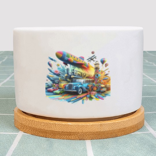 Multi-Colored Vehicles Plant Pots