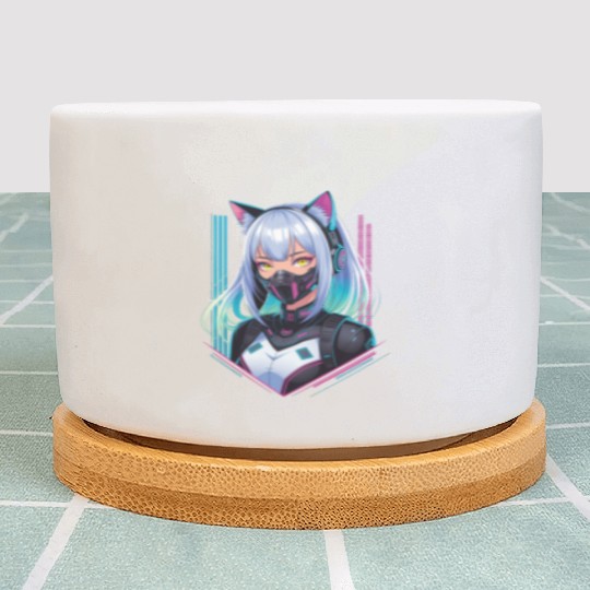 Cyberpunk Girl Cat Ears Plant Pots