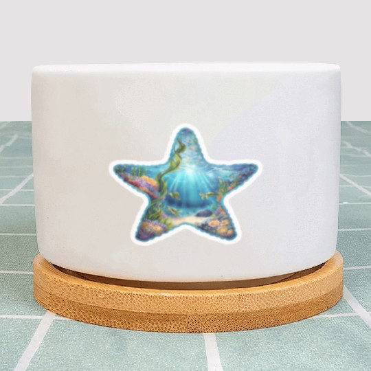 Vibrant Starfish Illustration Plant Pots