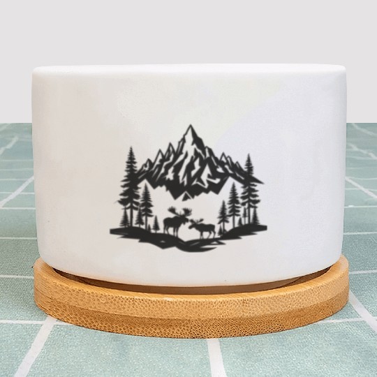 Silhouette Of Moose In Wild Plant Pots