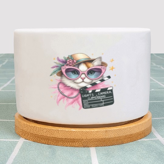 Lights, Camera, Meow! - Glamorous Cat Fashion Plant Pots