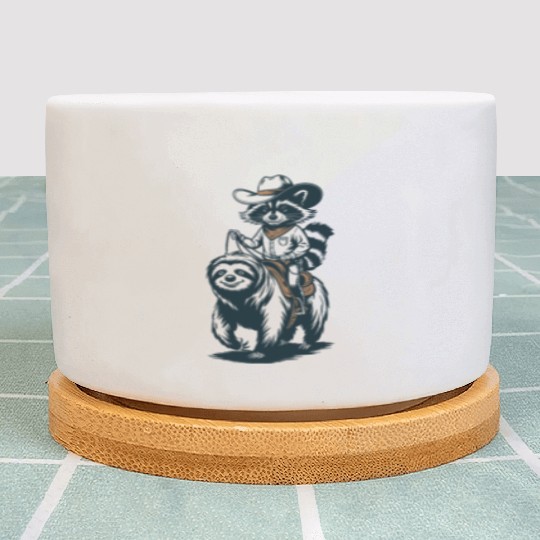 Raccoon Sloth Adventure: Cowboy Style Fun Plant Pots