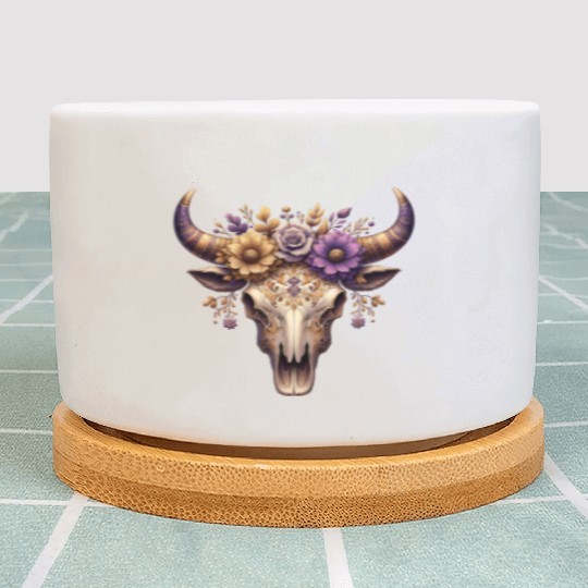 Boho Bull Skull with Floral – Western Bohemian Plant Pots