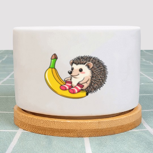 Hedgehog on a Banana Plant Pots